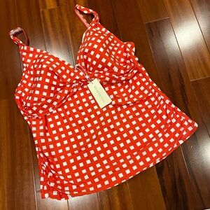 Sea Level Swim Tankini Le Damier Multifit Gingham Plaid Orange Red Top New Sz 16